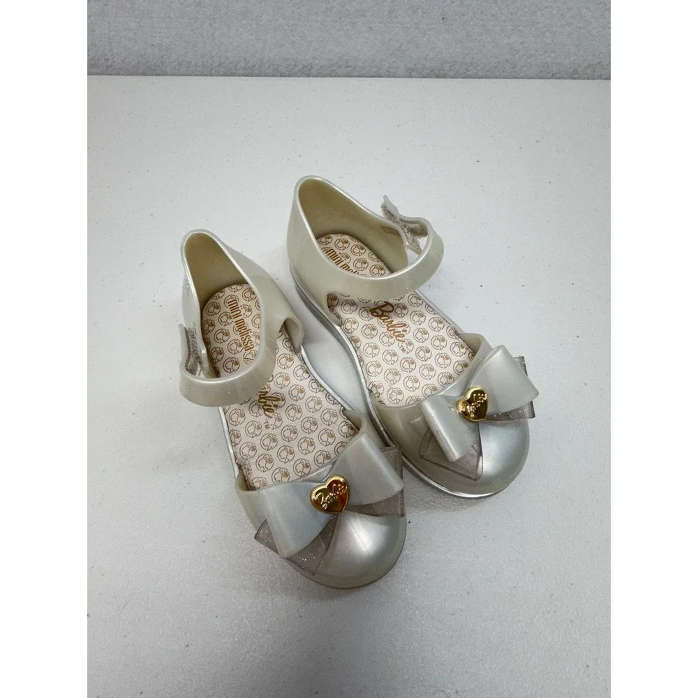 Mini Melissa x Barbie Sweet Love Jelly Flats Pearlescent Toddler 10 US 27 EU